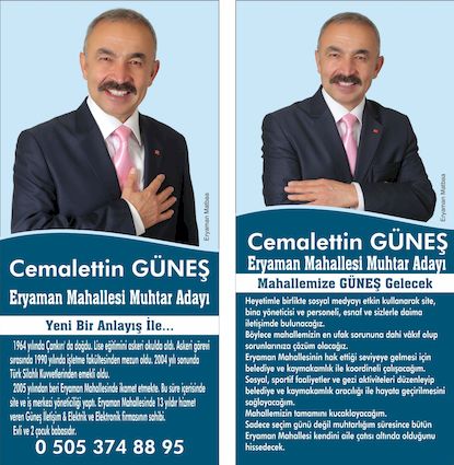Cemalettin Güneş Eryaman Mahallesi Muhtar Adayı El İlan